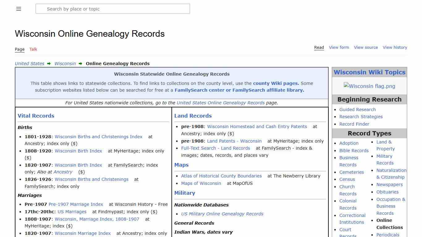 Wisconsin Online Genealogy Records • FamilySearch
