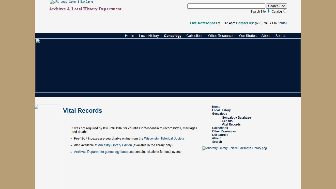 La Crosse Public Library Archives :: Vital Records